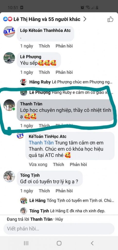 Học kế toán thực hành tại Thanh Hóa SAU MỖI BÀI ĐĂNG LÀ MƯA FEEDBACK PHẢN HỒI TỐT ĐẸP VỀ KHÓA HỌC TẠI ATC... 10 NĂM QUA VỚI NHIỀU